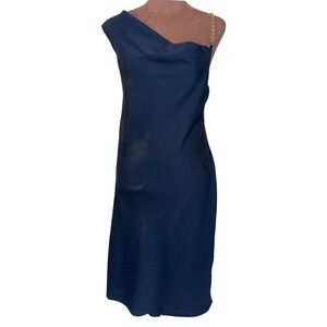 Pink Rose One Shoulder Dress Women's Large Black Gold Chain Strap Cocktail NWT